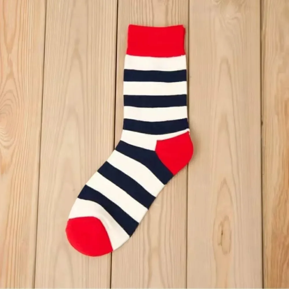 Men’s Red White Blue Striped Novelty Casual Dress Cotton Crew Socks One Size